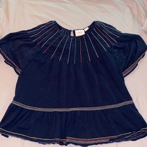 Anthropologie Embroidered Peplum Top